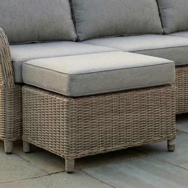 Lily Pond Indoor-Outdoor Modular Patio Ottoman in Weathered Gray Rattan Wicker with 4 Inch Thick Gray All-Weather Cushion