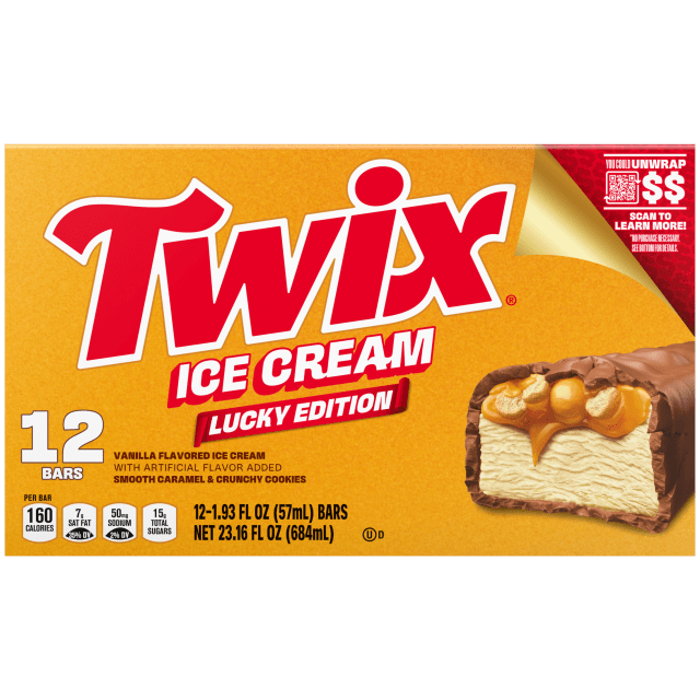 TWIX Ice Cream Bars Vanilla Caramel Chocolatey Cookie Dessert Bar Individually Wrapped, 12 Pack, 1.93 Oz Bars