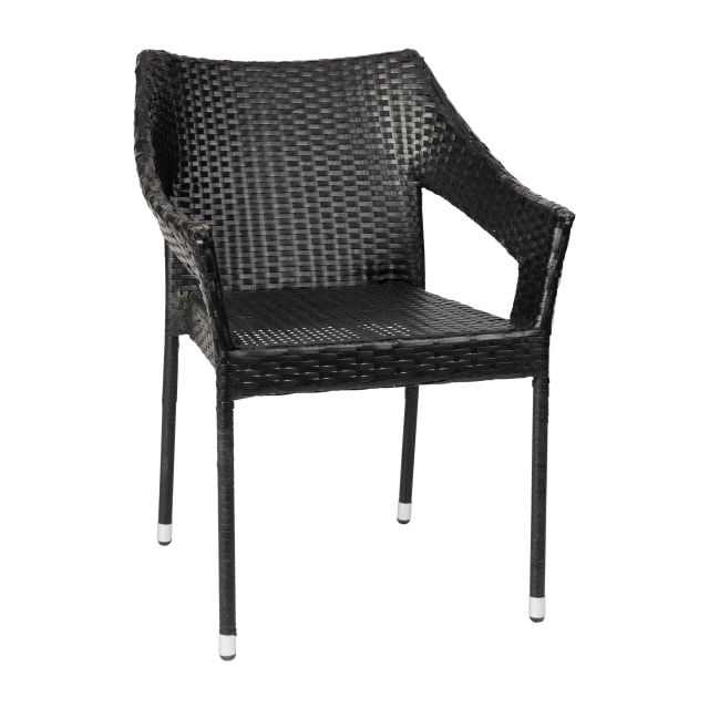 Ethan Set of 2 Commercial Grade Stacking Patio Chairs, All Weather PE Rattan Wicker Patio Dining Chairs in Black