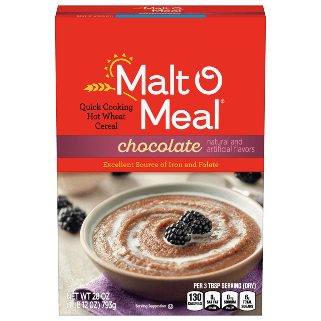Malt-O-Meal Chocolate Wheat Hot Cereal, Instant Porridge with Iron & Folic Acid, 28 oz Box