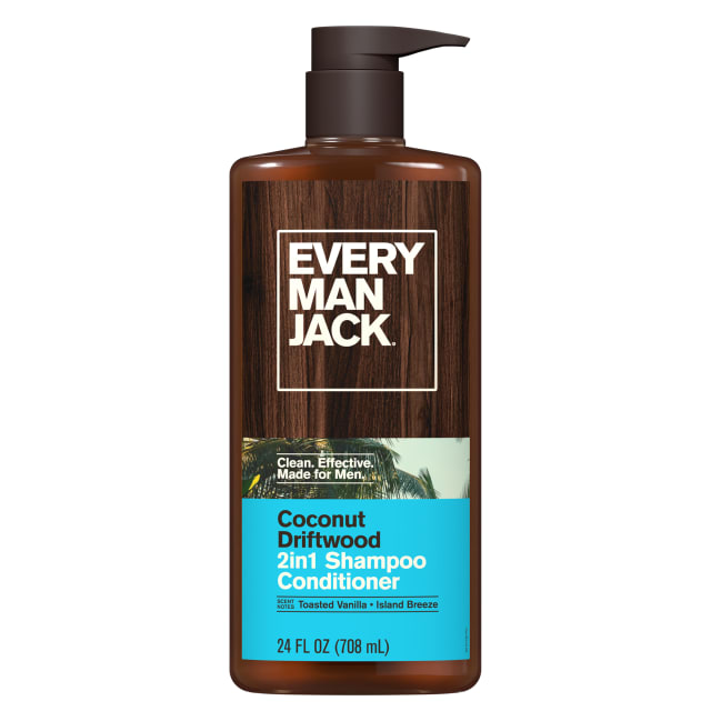 Every Man Jack 2-in-1 Daily Shampoo + Conditioner - Coconut & Driftwood | Nourishing For All Hair Types, Naturally Derived, Cruelty-Free Shampoo and Conditioner Set for Men | 24oz - 1 Bottle