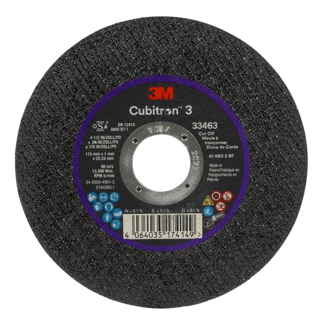 Discos de corte 3M™ Cubitron™ 3, PN33463, 115 mm x 1 mm x 22,23 mm