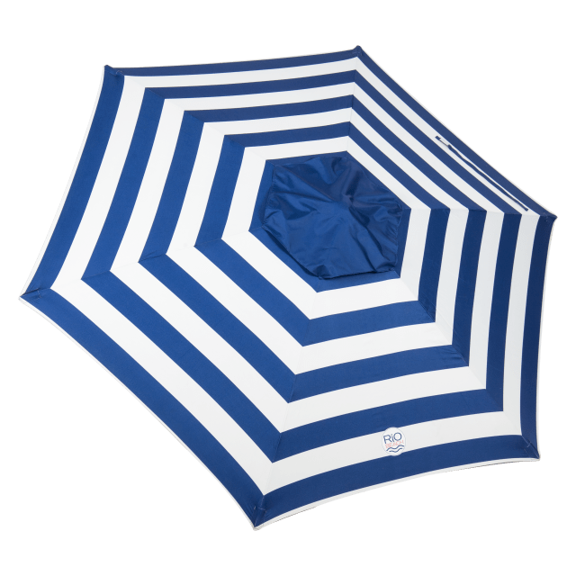 Rio Beach 7' Outdoor Market Umbrella with Sand Anchor and Carrying Bag, Portable Patio and Beach Umbrella with Anchor, Blue/White