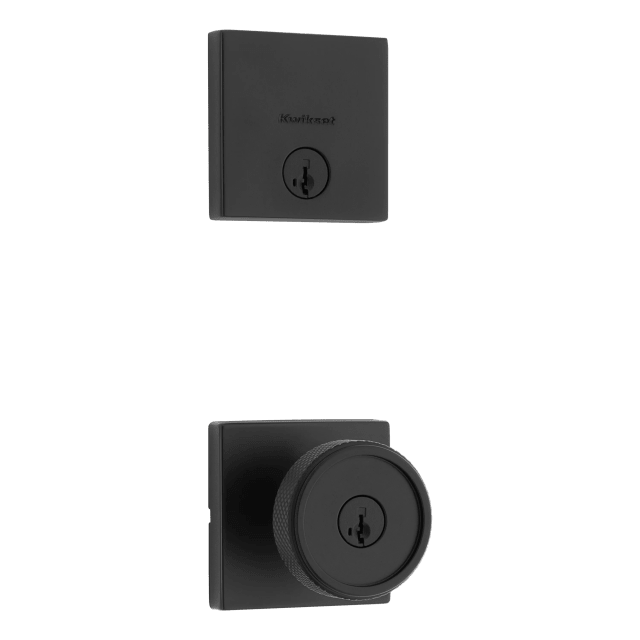Raya Square Keyed Entry Doorknob with Deadbolt Combo Pack in Matte Black featuring SmartKey Security