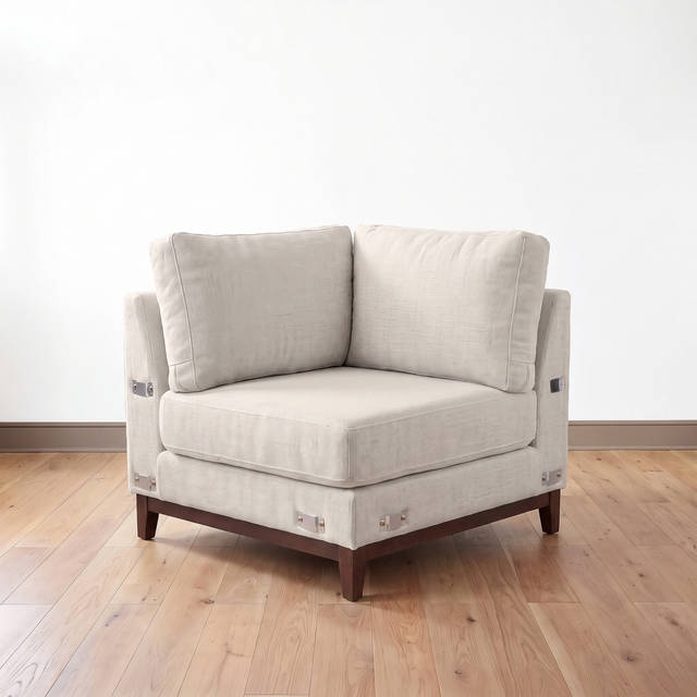 Bedford Modular Sectional Corner Unit, Upholstered Sofa Component with Solid Wood Frame and Tapered Legs, Ivory