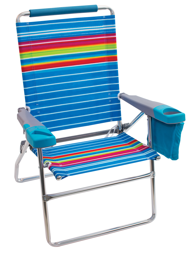 Rio Beach 17" Extended Height 4-Position Folding Beach Chair, Graphic Traffic Blue/White/Multi Stripe