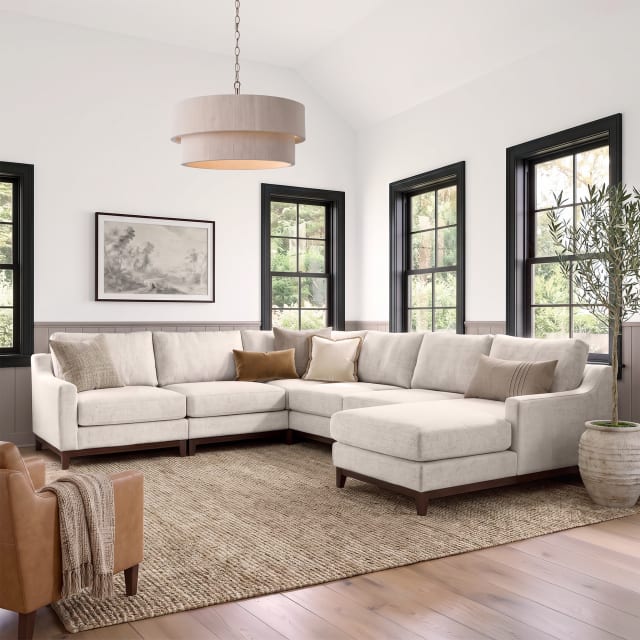 Bedford 5-Piece Modular Sectional Set, Double Center Seat, Right Facing Chaise, Corner Unit, Center Unit, Left Facing Unit, Ivory