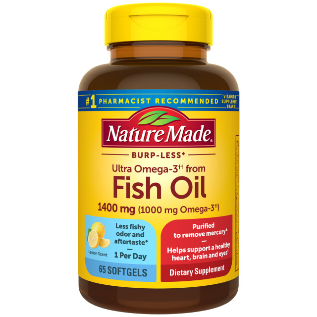 Nature Made Burp Less Ultra Omega 3 Fish Oil 1400 mg, Fish Oil Supplements Twin Pack, Omega 3 Supplement for Healthy Heart, Brain and Eyes Support, One Per Day, 130 Softgels