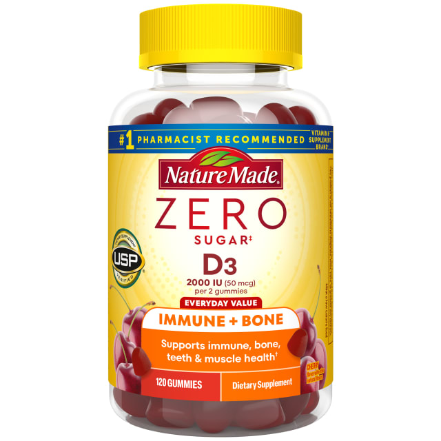 Nature Made Zero Sugar Vitamin D3 Gummies 2000 IU (50 mcg) per serving, Immune, Bone, Teeth & Muscle Support Supplement, 120 Sugar Free Vitamin D Gummies, 60 Day Supply