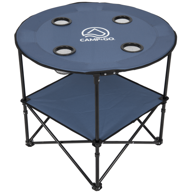 Camp & Go 28" Round Lightweight Fabric Portable Folding Beach Table with Cupholders, Slate Blue