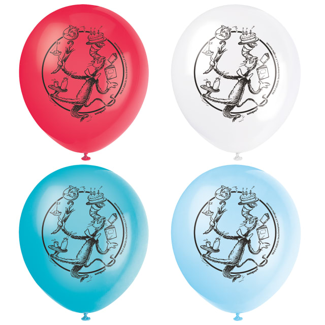 44807  Cat in the Hat Assorted Color 12" Latex Balloons, 8ct