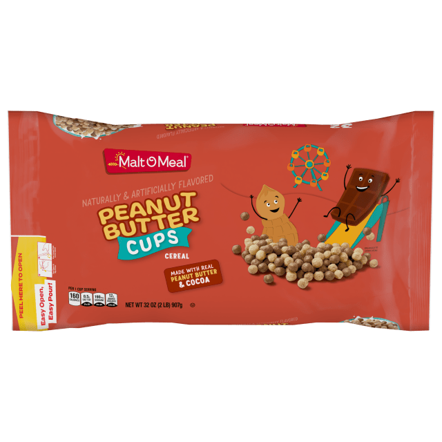 Malt-O-Meal Peanut Butter Cups Breakfast Cereal, Chocolate Peanut Butter Cereal, 32 oz Bag