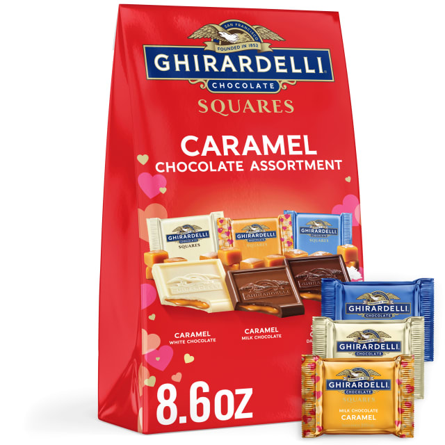GHIRARDELLI Chocolate Caramel Squares Assortment, Chocolate Squares for Valentines, 8.6 oz Bag