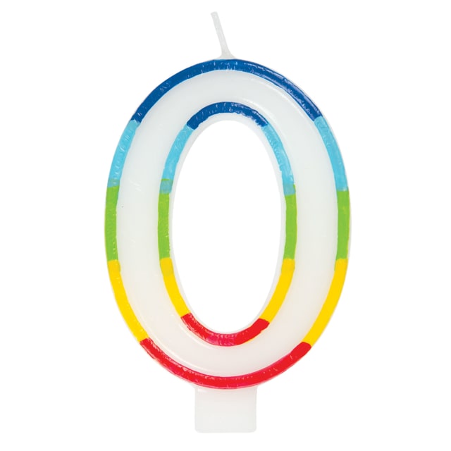 19940 Rainbow Border Number 0 Birthday Candle