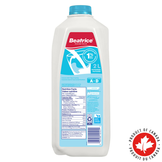 Beatrice Partly Skimmed Milk 1%, 2L