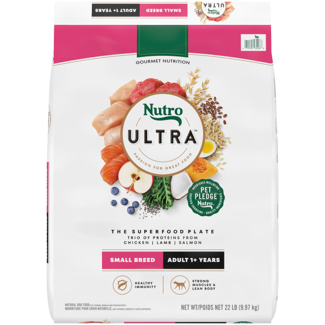 Nutro Ultra Adult Small Breed Dry Dog Food, Chicken, Lamb and Salmon Protein Trio, 22 lb Bag