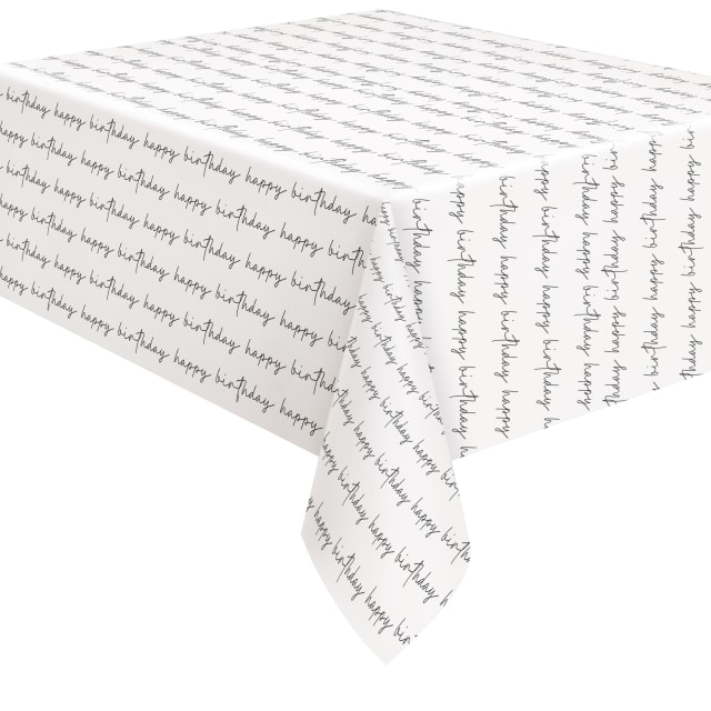 51169 Script Birthday Rectangular Plastic Table Cover, 54" x 84" - Short Fold
