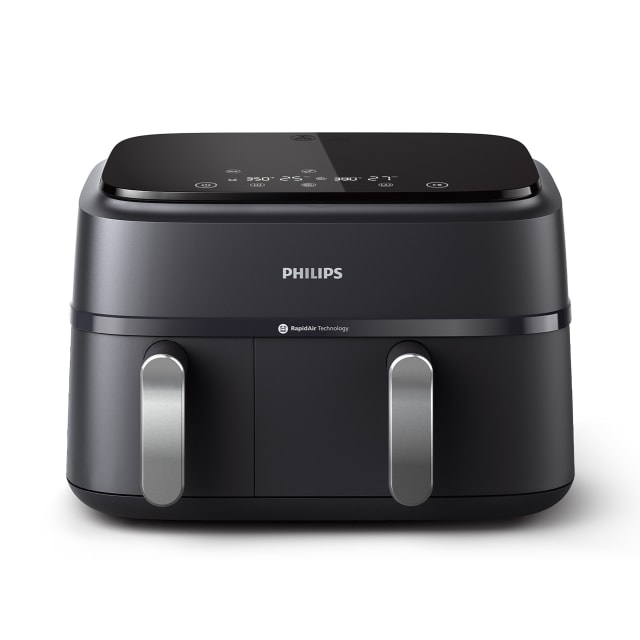Philips 3000 Series Dual-Basket Airfryer, 9.5 Qt (9L) Capacity, Black, Silver Handles
