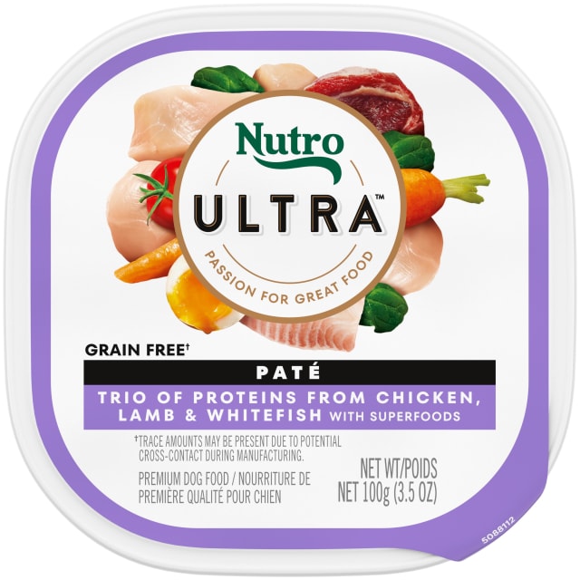 NUTRO ULTRA Adult Grain Free Soft Wet Dog Food, Trio of Proteins Chicken, Lamb & Whitefish with Superfoods Paté, (24) 3.5 oz. Trays