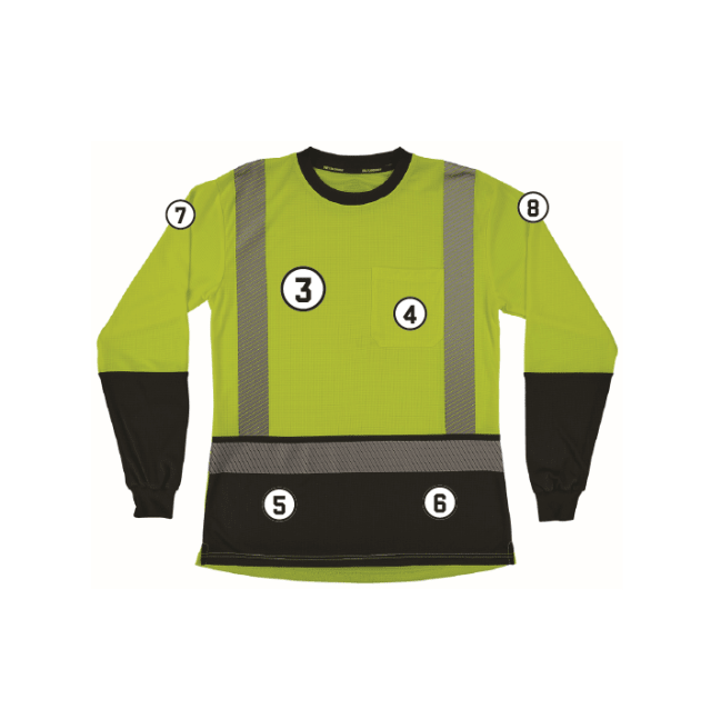 GloWear 8278BK Women’s Performance Hi-Vis Long Sleeve T-Shirt - Type R, Class 2, Black Bottom