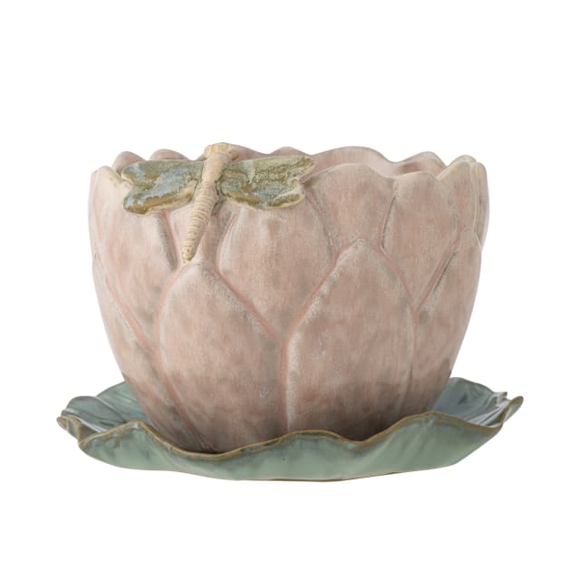 82072809 - Jaylee Flowerpot w/Saucer, Rose, Stoneware STOCK: 12