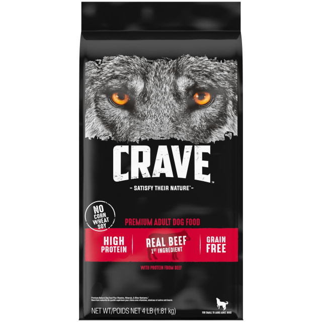 CRAVE Grain Free Adult Dry Dog Food with Protein from Beef, 4 lb. Bag