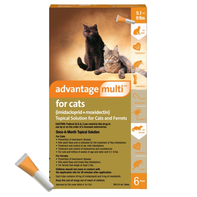 Advantage Multi for Cats 5-in-1 Heartworm Prevention | Kills Fleas & More | Cats 5.1-9 lbs. | 6-Month Supply