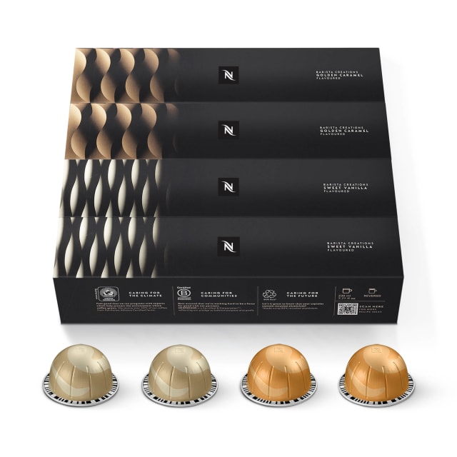 Nespresso Capsules Vertuo, Medium Roast Coffee, Variety Pack, Sweet Vanilla, Golden Caramel, 40- Count Coffee &amp; Espresso Pods, Brews 7.77 oz