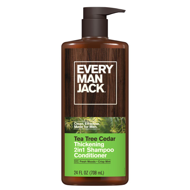 Every Man Jack 2-in-1 Tea Tree + Cedar Shampoo + Conditioner - Thicken, Cleanse, and Hydrate Hair with Coconut, Aloe, Tea Tree Oil - Notes of Fresh Cedar - Naturally Derived and No Harmful Chemicals - 24oz -1 Bottle