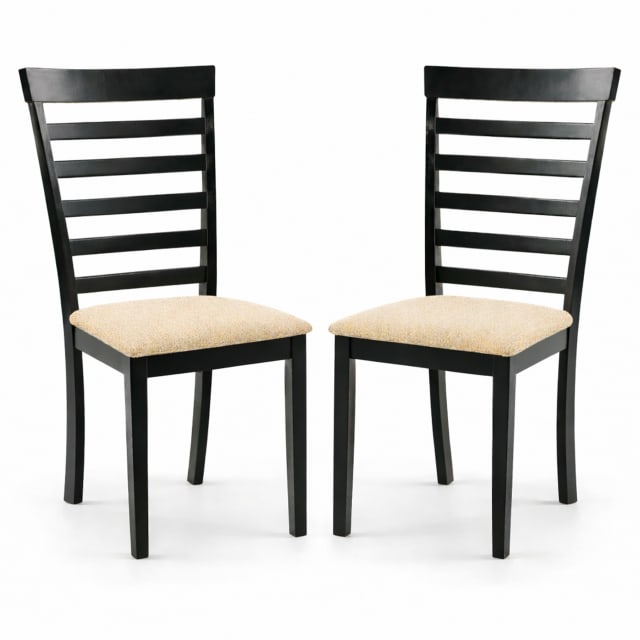 Traditional Dining Chairs, Set of 2, Black Finish with Beige Polyester Upholstered Seats Solid Rubberwood