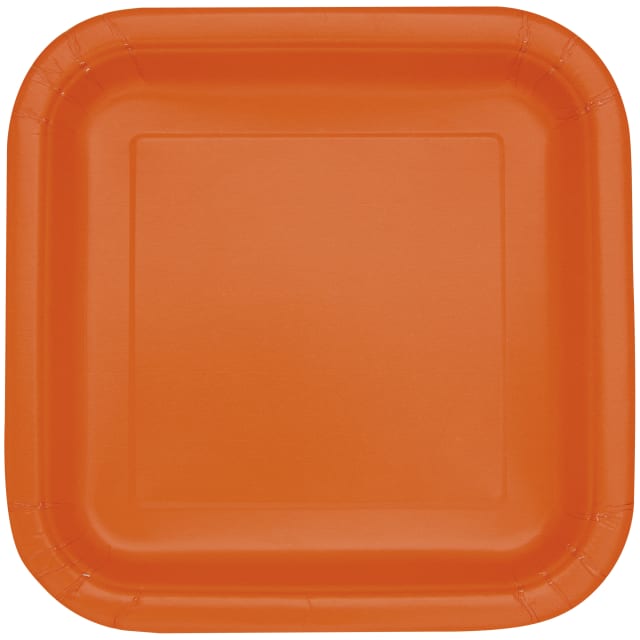 32341 Pumpkin Orange Solid Square 9" Dinner Plates, 14ct