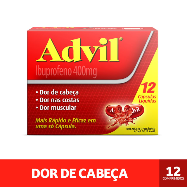 Advil 400mg Ibuprofeno Alívio Rápido da Dor de Cabeça Caixa 12 Cápsulas