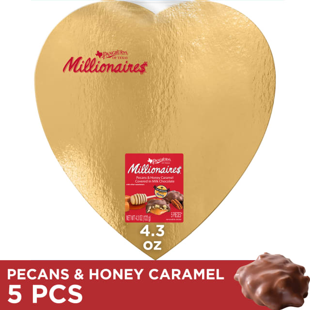PANGBURN'S OF TEXAS Milk Chocolate Millionaires Valentine's Day Heart Candy Gift Box, 4.3 oz.