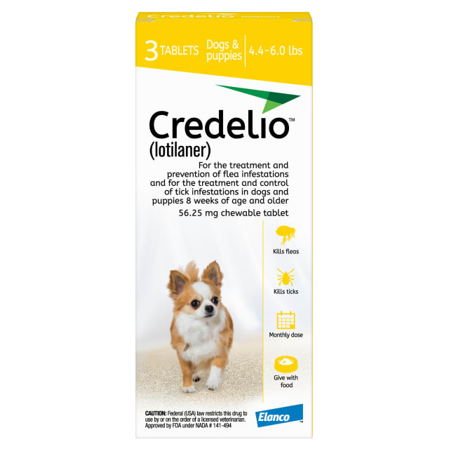 Credelio (lotilaner) Tick & Flea Treatment + Flea Infestation Protection for Dogs 4.4-6.0 lbs. (3 Tablets)