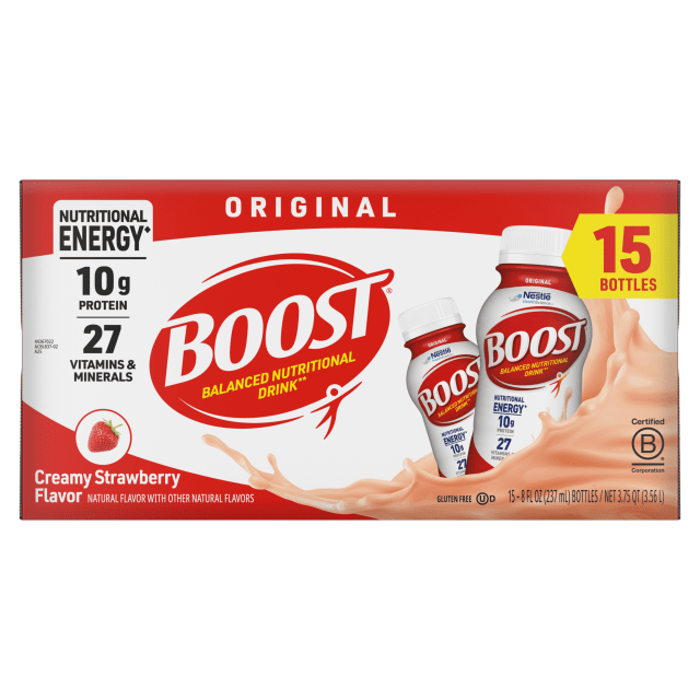 BOOST Original Balanced Nutritional Drink Protein Shakes, Creamy Strawberry, 8 fl oz, 15 Pack