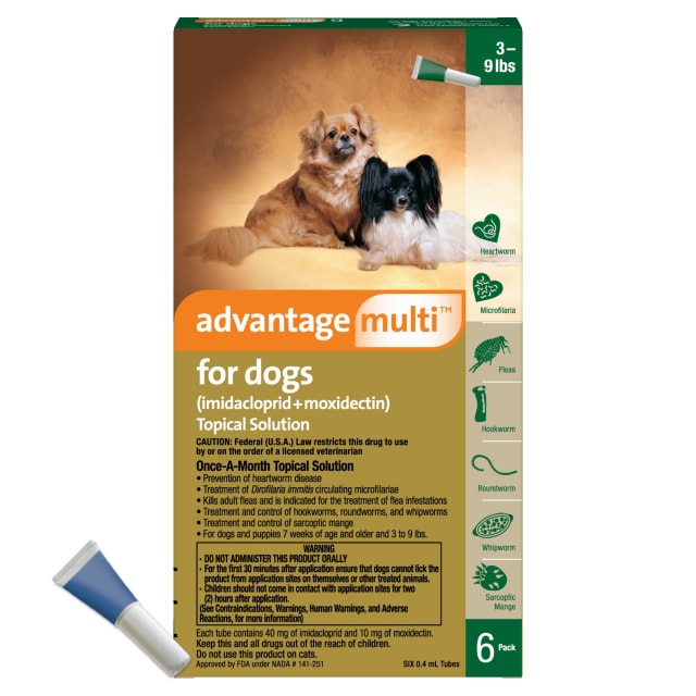 Advantage Multi for Dogs 6-in-1 Heartworm Prevention | Kills Fleas & More | Dogs 3-9 lbs. | 6-Month Supply