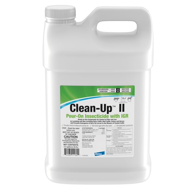 Clean-Up II Pour-On Insecticide With IGR | Controls Flies, Ticks &amp; Lice | Pour-On Application | 2.5 Gal