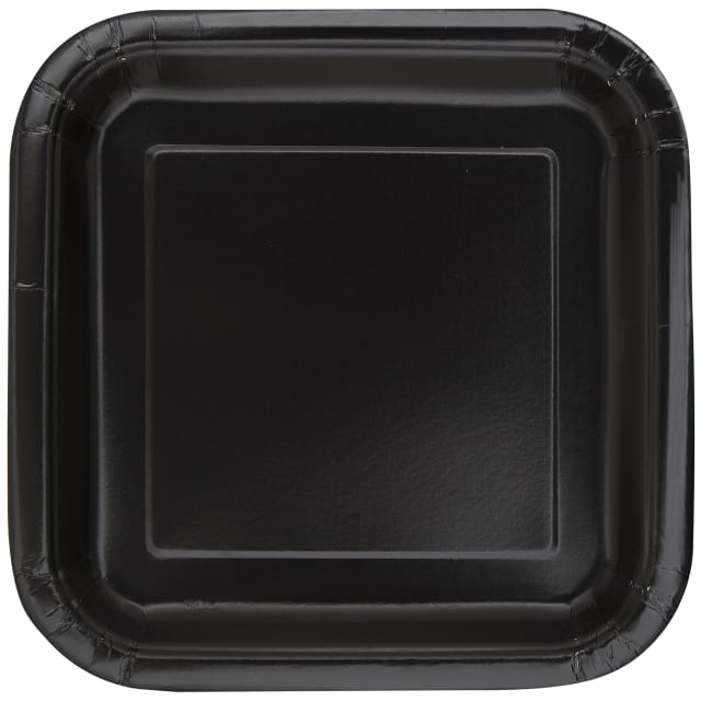 32028  Midnight Black Solid Square 7" Dessert Plates, 16ct