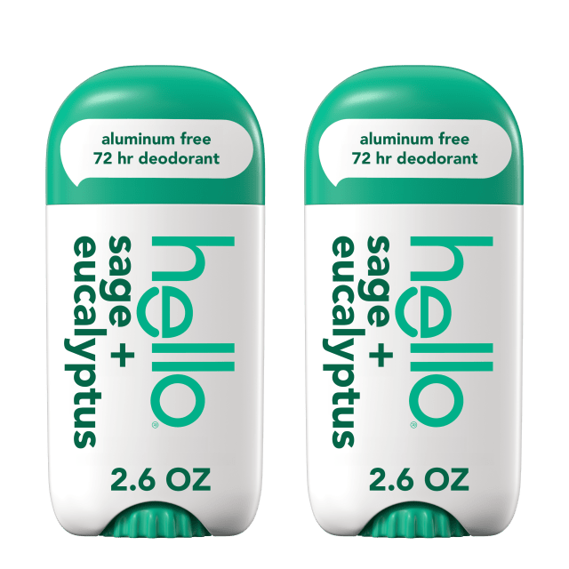hello Sage + Eucalyptus Aluminum Free Deodorant for Women and Men, 72-Hour Deodorant, Only 9 Ingredients, Baking Soda Free, Enriched with Shea Butter, Vegan, 2.6 oz Stick Deodorant (2 Pack)