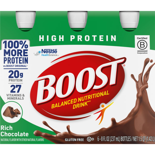 BOOST 20g High Protein Nutritional Drink Shakes, Rich Chocolate, 8 fl oz, 6 Pack