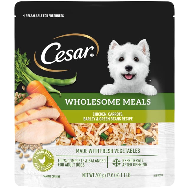 Cesar Wholesome Meals  Chicken and Vegetables Recipe Adult Wet Dog Food, 17.6 oz Pouches (12 Ct)