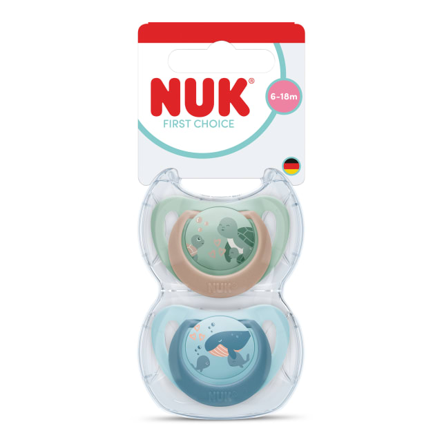 Sucettes pour bb NUK First Choice, 6 18mois, sucettes orthodontiques, calme 99% des bbs**, tortue et baleine, 2pices