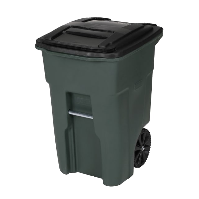 48 Gal. Green Trash Can with Wheels and Attached Lid