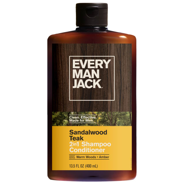 Every Man Jack Sandalwood Teak Daily 2-in-1 Shampoo and Conditioner for Men, Naturally Derived, 13.5 oz