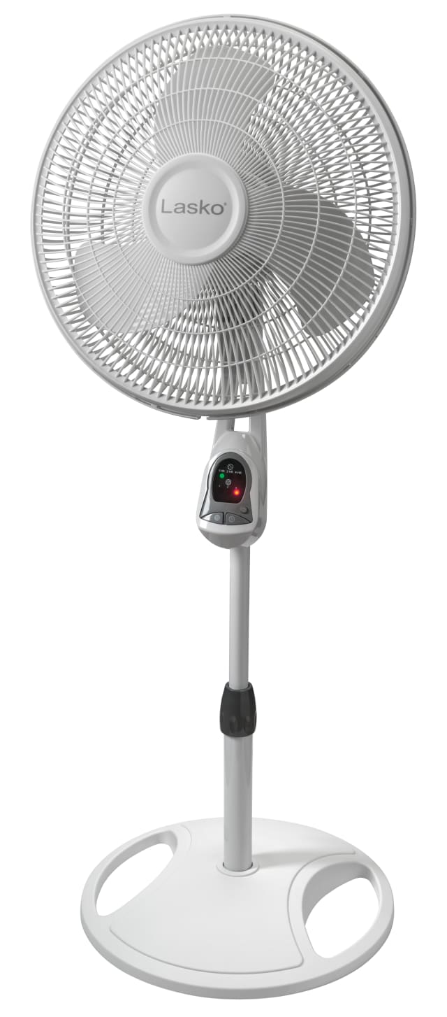 Lasko 16" Oscillating Pedestal Fan with 3 Speeds, 4-Hour Timer and Remote Control, White