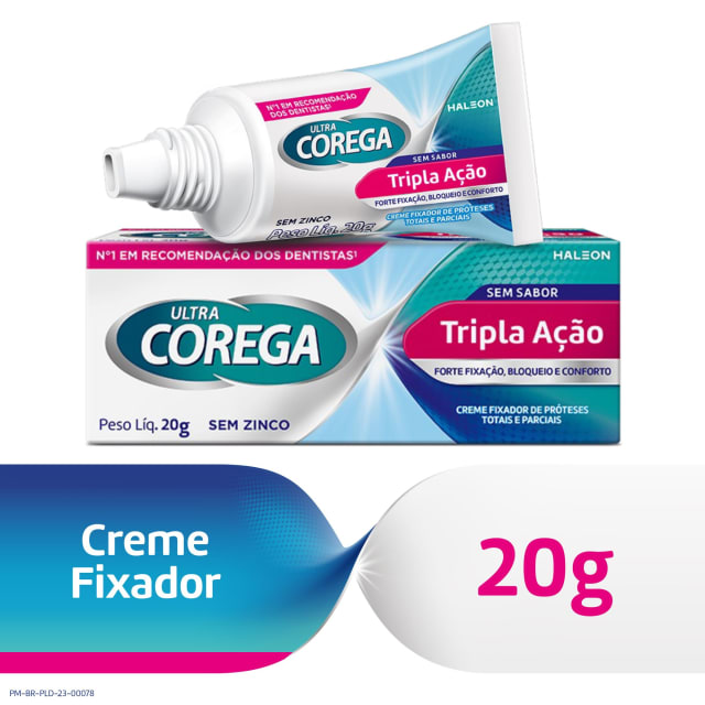 Ultra Corega Creme Tripla Ação Sem Sabor 20g Livre de Zinco