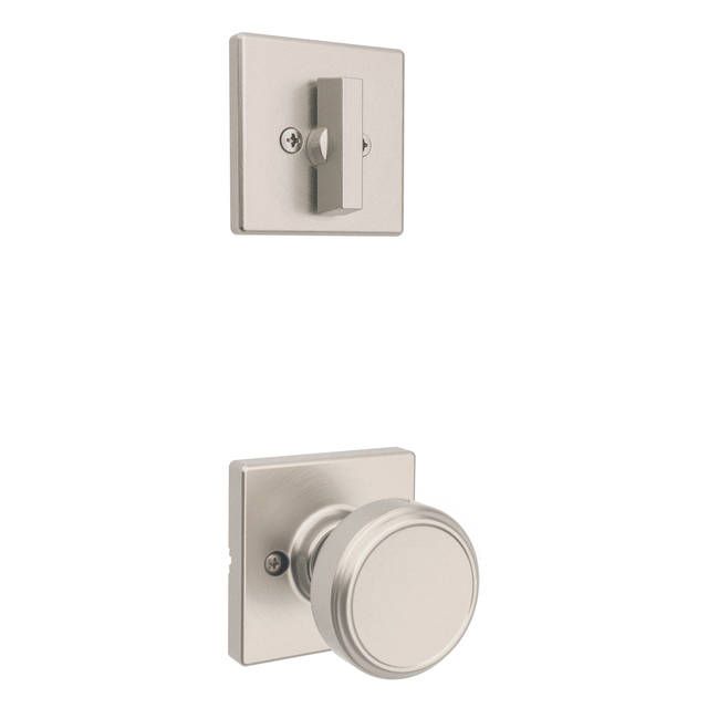 Single Cylinder Interior Pack w/ Square Rose Maven Knob for Weiser Handlesets in Satin Nickel