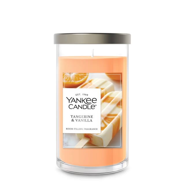 Yankee Candle Medium Pillar Scented Candle with up to 115 Hour Burn Time, Premium Plant Wax Blend for Consistent Burn, 14.25 oz Pillar Candle with Room Filling Fragrance, Tangerine &amp; Vanilla
