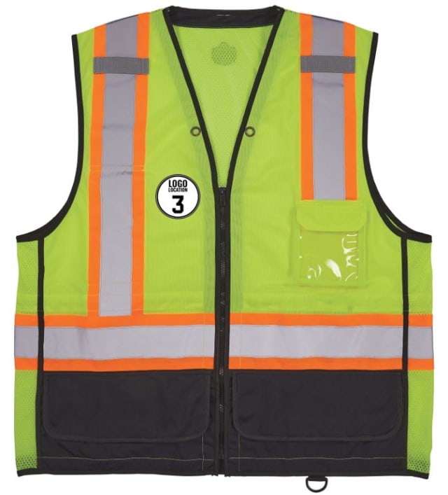 GloWear 8251HDZ-BK Two-Tone Hi-Vis Safety Vest - Type R, Class 2, Zipper, Black Bottom