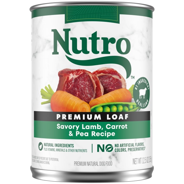 NUTRO PREMIUM LOAF Adult Natural Wet Dog Food Savory Lamb, Carrot & Pea Recipe, (12) 12.5 oz. Cans